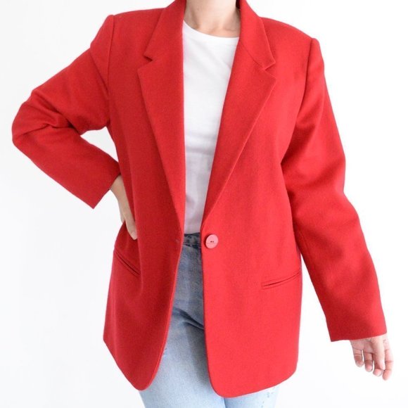 Vintage Sage Harbor Red 100% Wool Button Down Blazer 16P - Picture 1 of 13